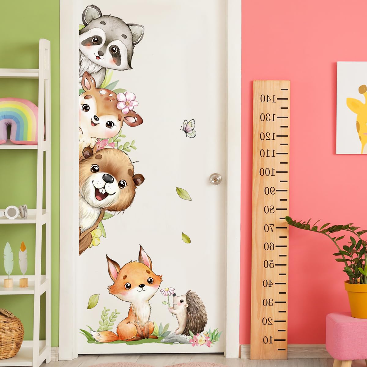 HJKlove watercolor jungle door decal invites woodland character on doors.