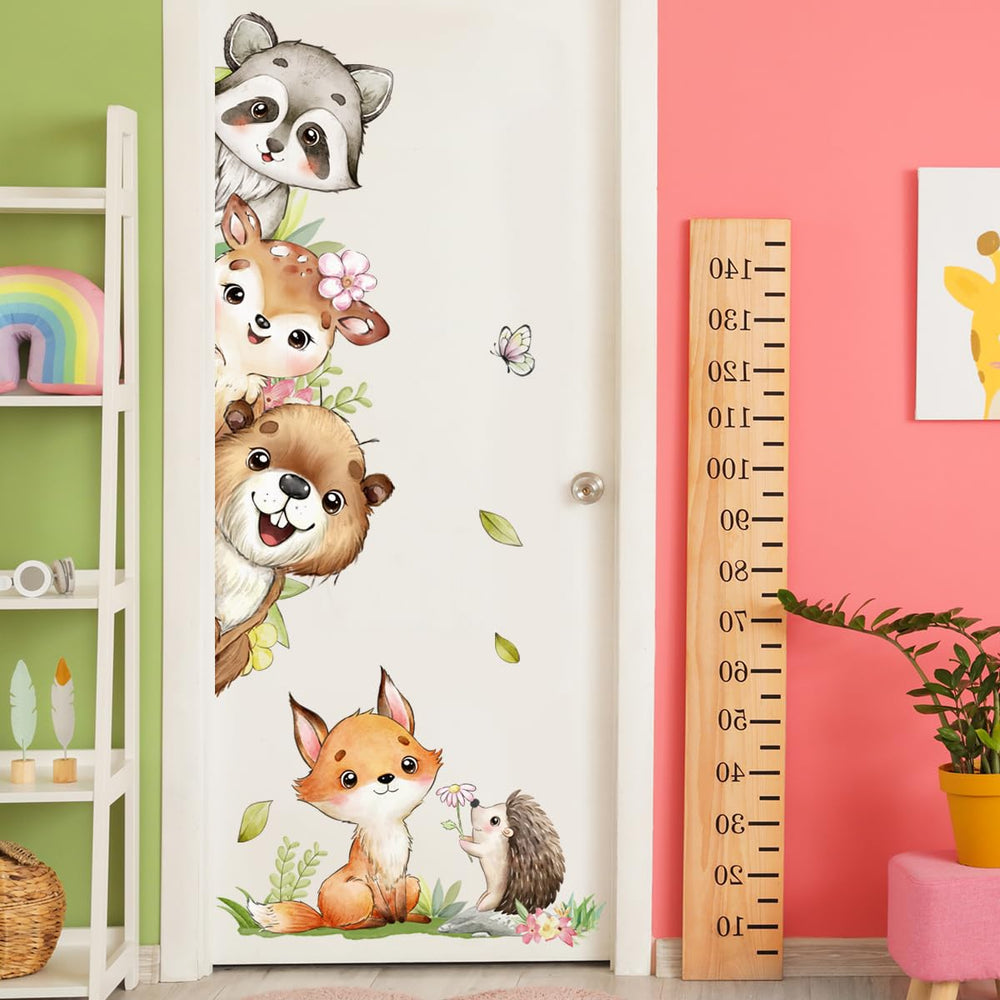 HJKlove watercolor jungle door decal invites woodland character on doors.