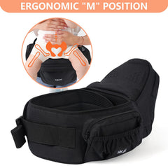HKAI baby carrier hip seat front pocket open highlights easy-access storage.