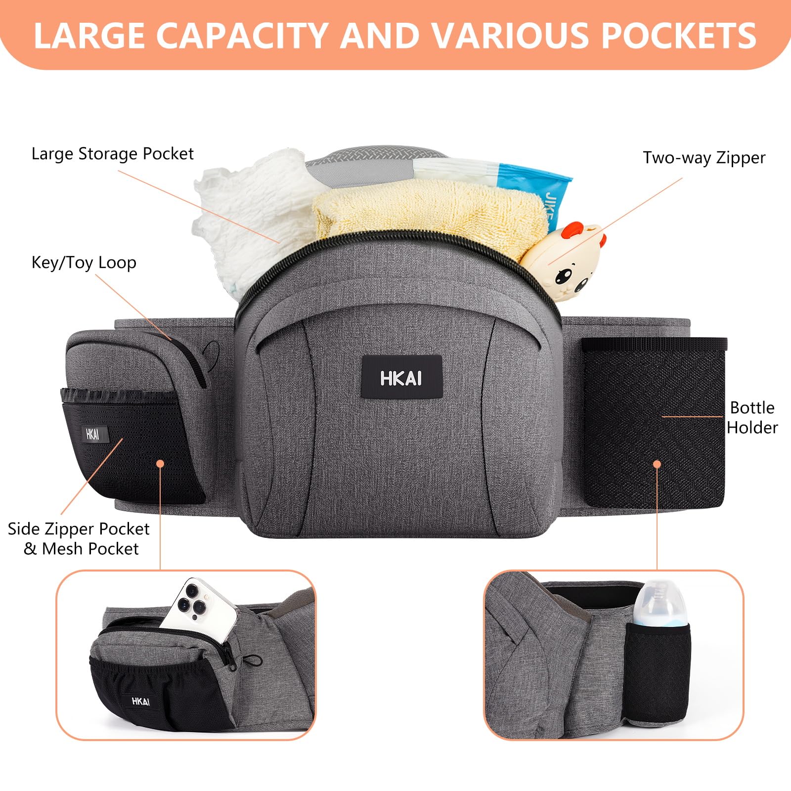 HKAI hip seat close-up highlighting non-slip surface and infant comfort