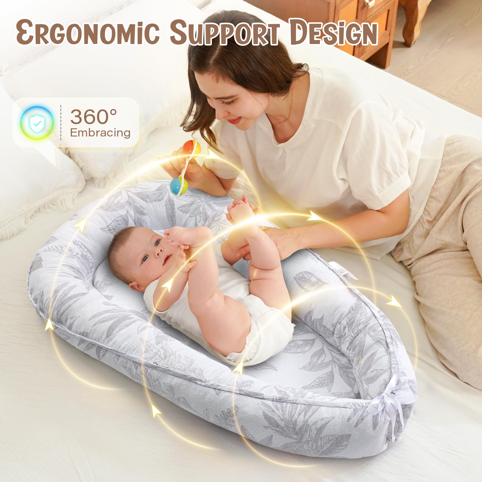 HKAI Baby Lounger adjustable size with drawstring for growing infants.