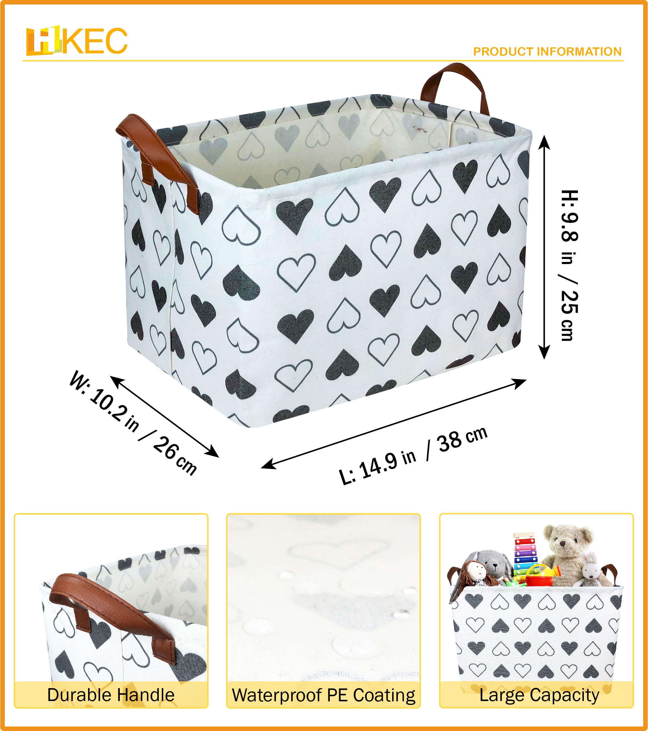 HKEC rectangle black heart basket on a shelf for organized storage