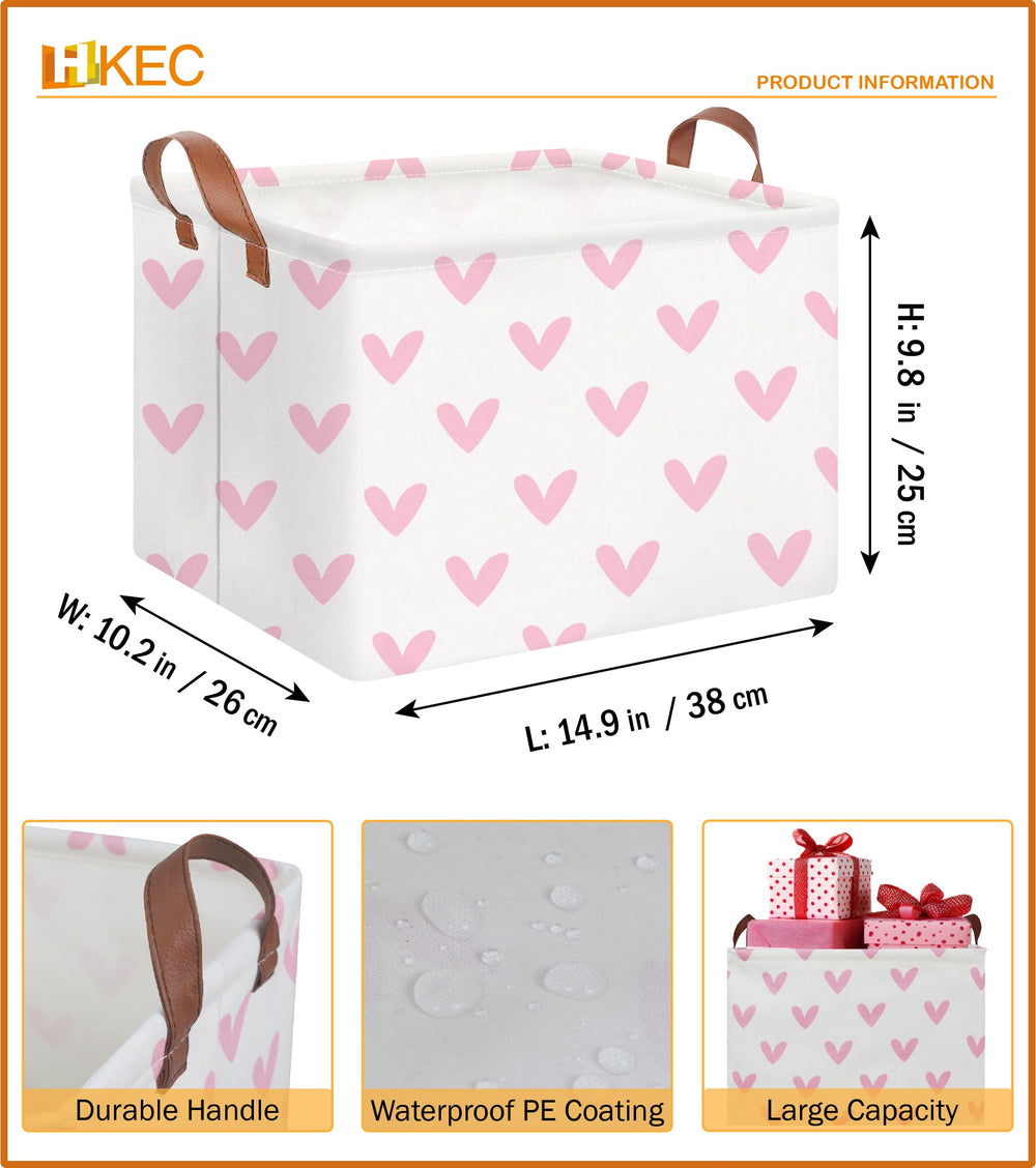 HKEC Rectangle Pink Valentine basket close-up pattern adds cute decor and kid-friendly appeal