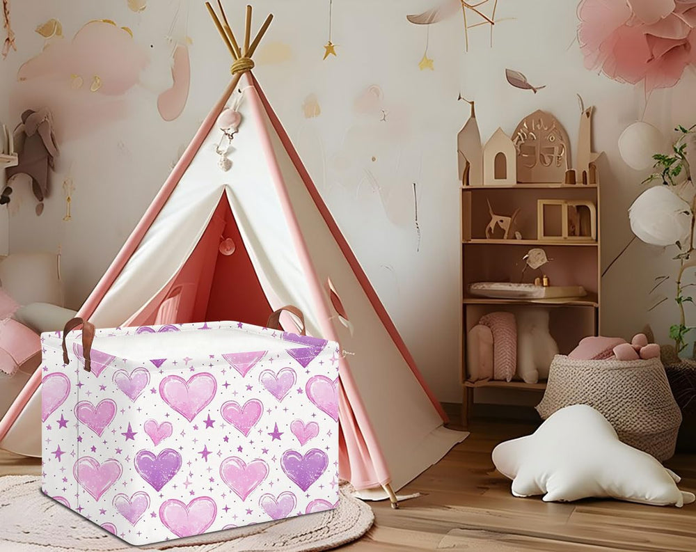 HKEC rectangle storage basket in living room holds blankets and cushions.