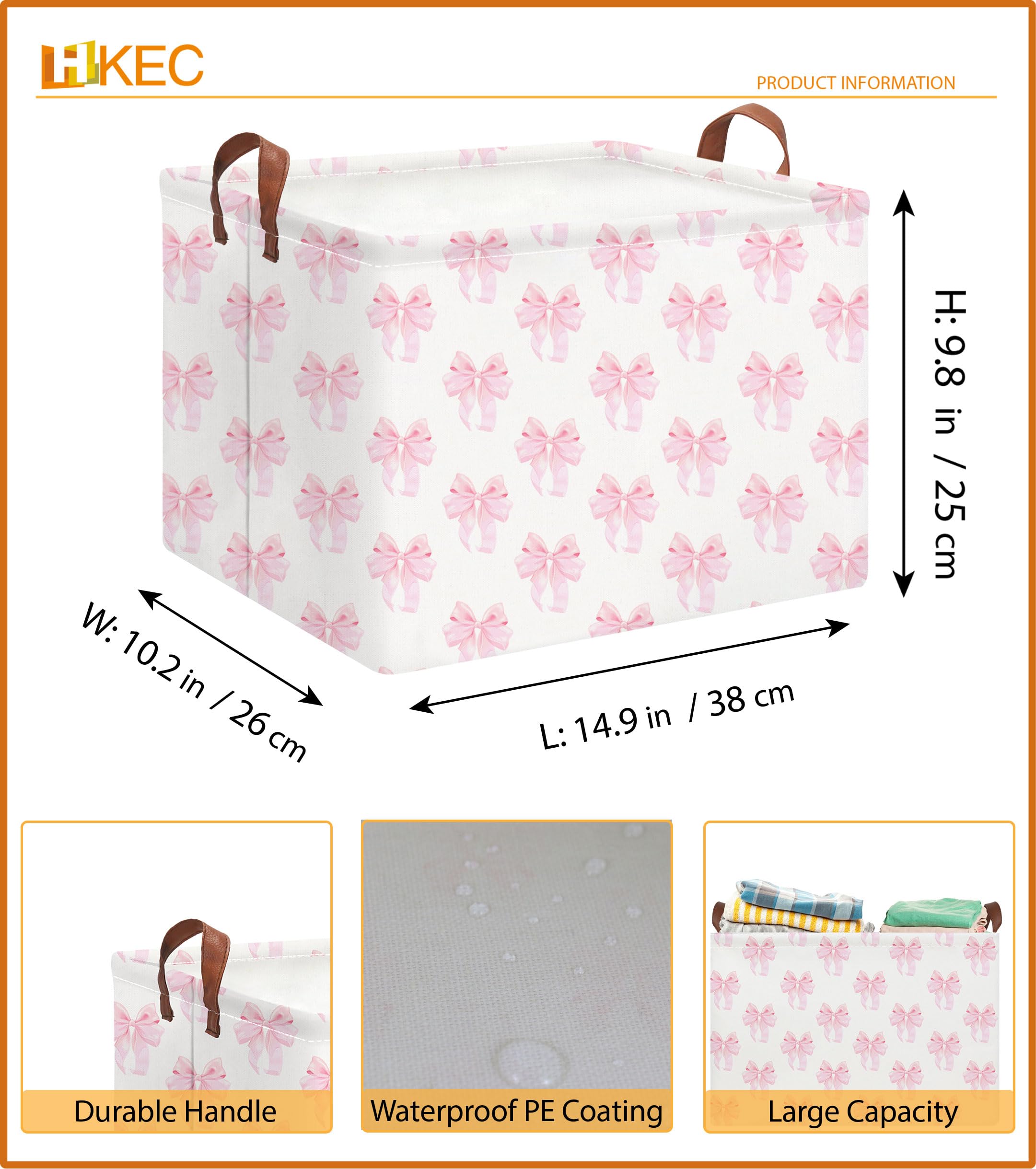 HKEC patterned rectangle storage basket featuring cute shimmer bowknot decor