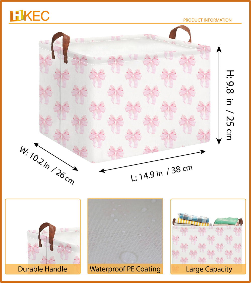HKEC patterned rectangle storage basket featuring cute shimmer bowknot decor