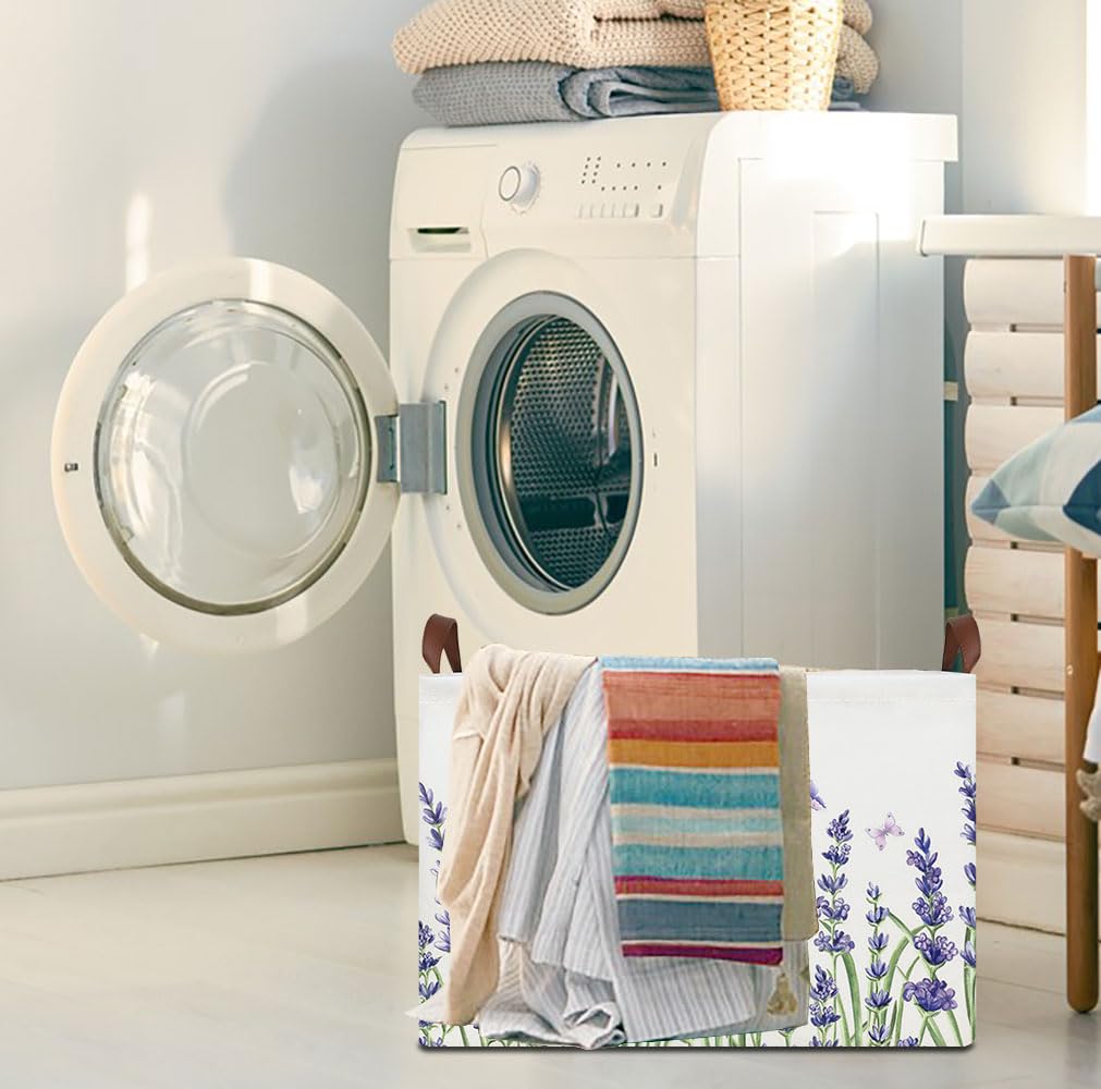 HKEC book storage basket with lavender pattern, perfect for kids' rooms.
