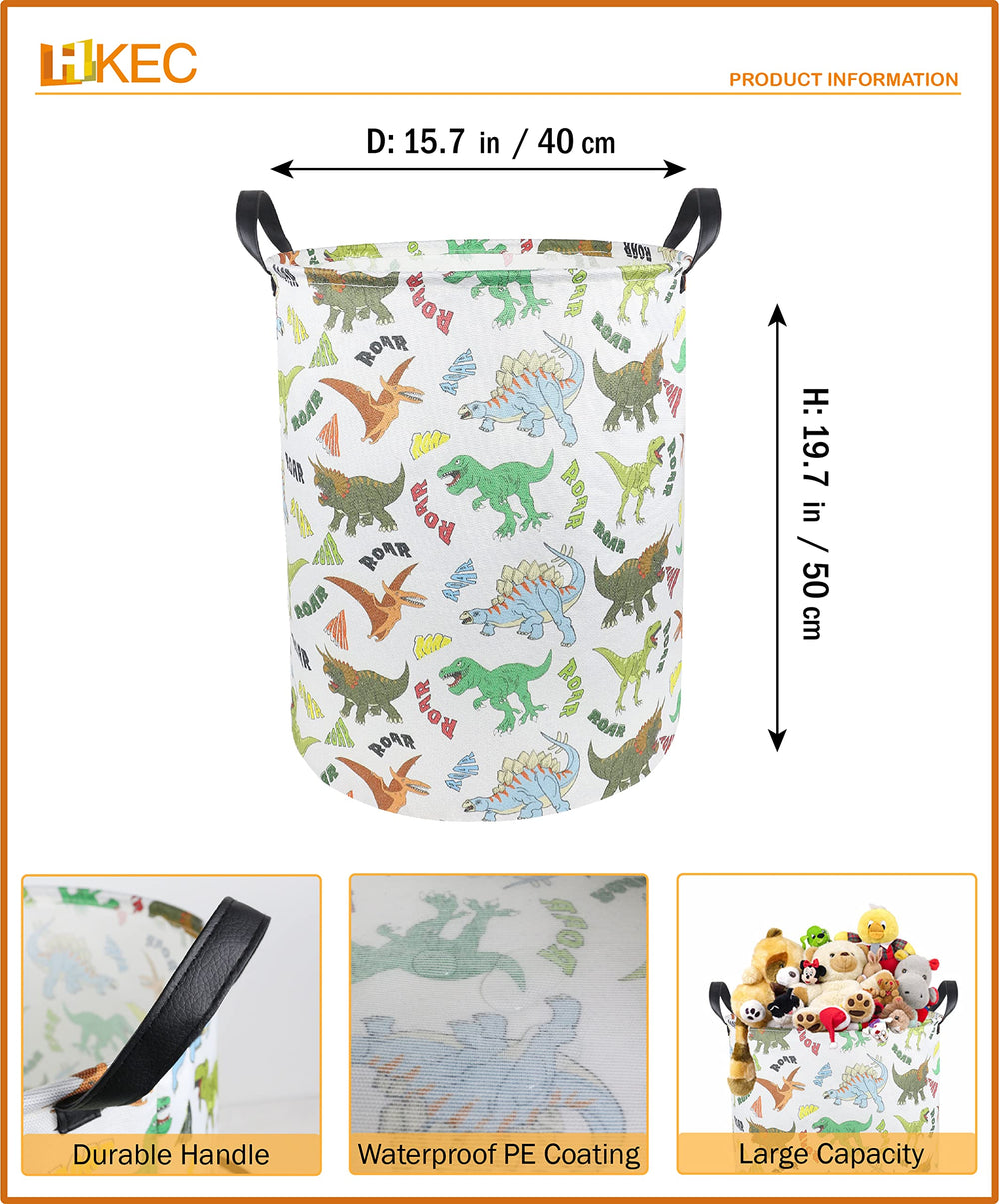 HKEC dinosaur laundry basket shows capacity for 30+ clothes
