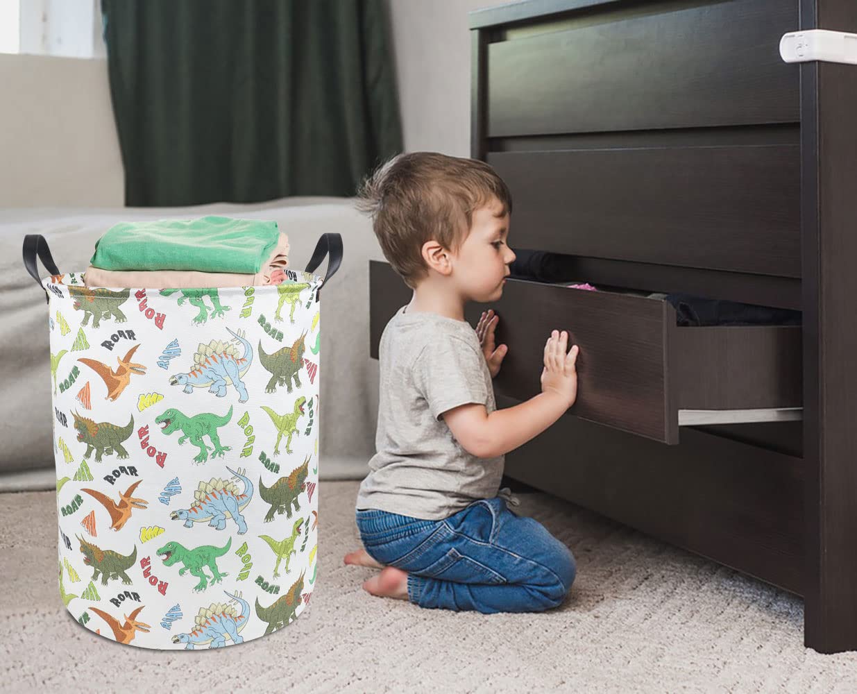 HKEC dinosaur laundry basket collapsed design shows space-saving storage