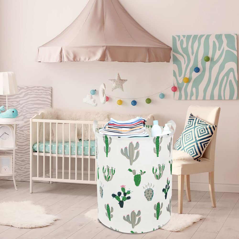 HKEC Green Cactus Laundry Basket measures 40x50 cm for ample laundry capacity.