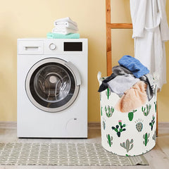 HKEC Green Cactus Laundry Basket in a kid's playroom keeps toys organized.