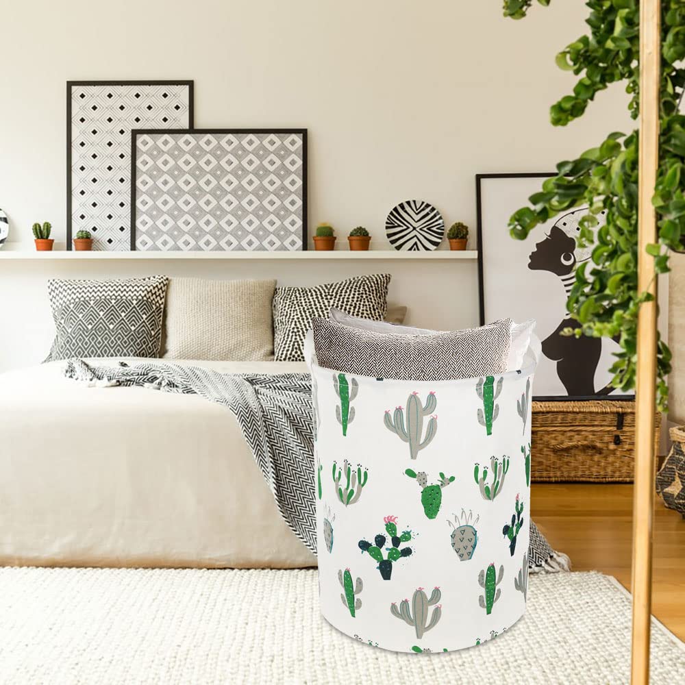 HKEC Green Cactus Laundry Basket open top ready for quick laundry sorting.