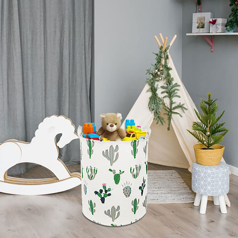 HKEC Green Cactus Laundry Basket with waterproof coating protects damp clothes.