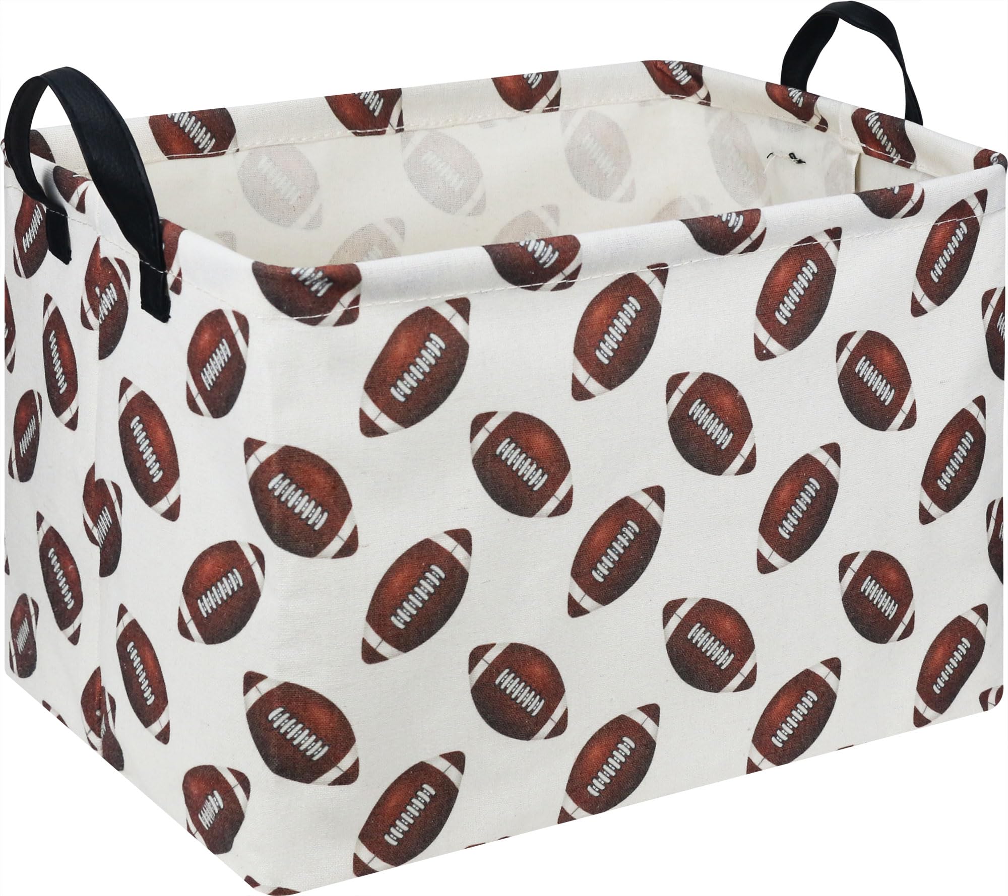 HKEC Rectangle Rugby Storage Basket with Handles for easy toy organization.