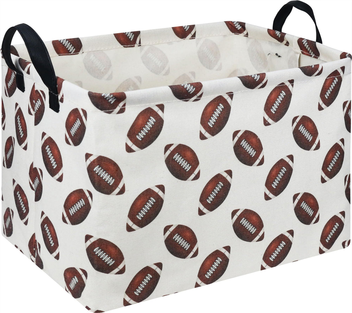 HKEC Rectangle Rugby Storage Basket with Handles for easy toy organization.