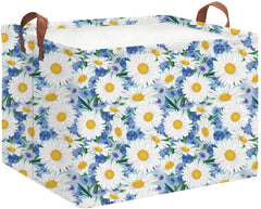 HKEC rectangle storage basket with blue daisy front view for toy organization and easy transport.