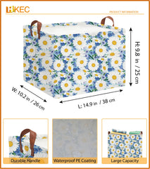 HKEC blue daisy basket shows sturdy handles for quick carrying around the home.