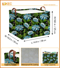 HKEC Rectangle Storage Basket with blue flower pattern open view shows collapsible design for space-saving storage.