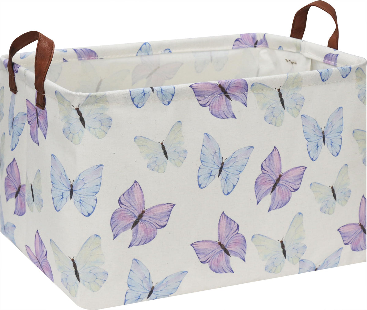 HKEC rectangle storage basket top view with blue-purple butterfly motif, ideal for toy organization