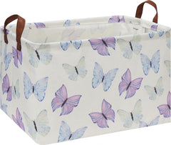HKEC rectangle storage basket top view with blue-purple butterfly motif, ideal for toy organization