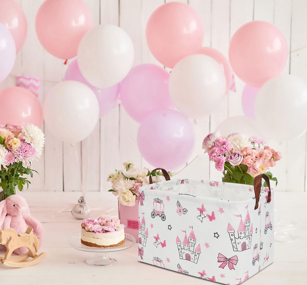 HKEC pink princess basket collapsible design saves space in small playrooms.