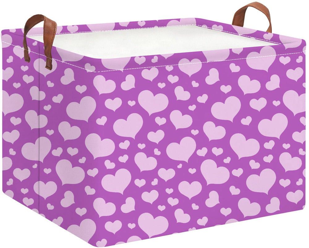 HKEC rectangle storage basket with purple heart pattern, great for toy and book organization.