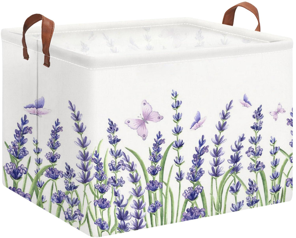 HKEC Rectangle Storage Basket with Handles in lavender, ideal for toy organization.