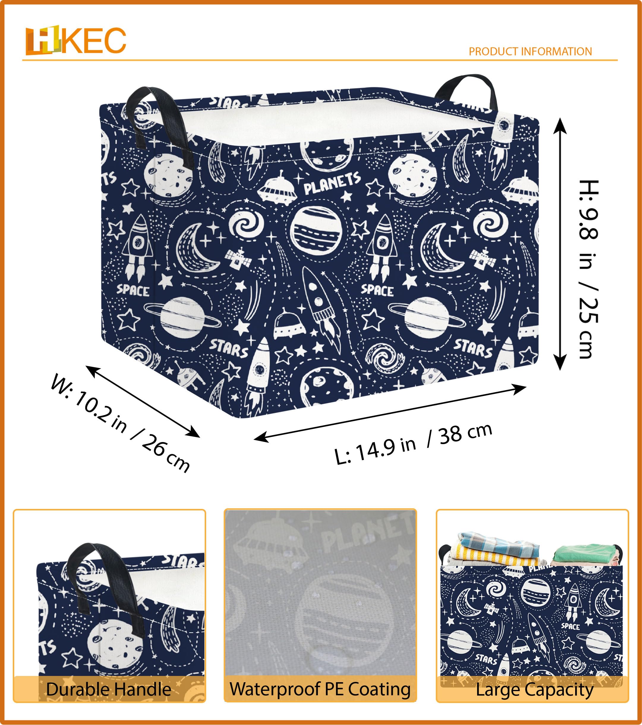 HKEC rectangle storage basket with cute space stars pattern close-up design