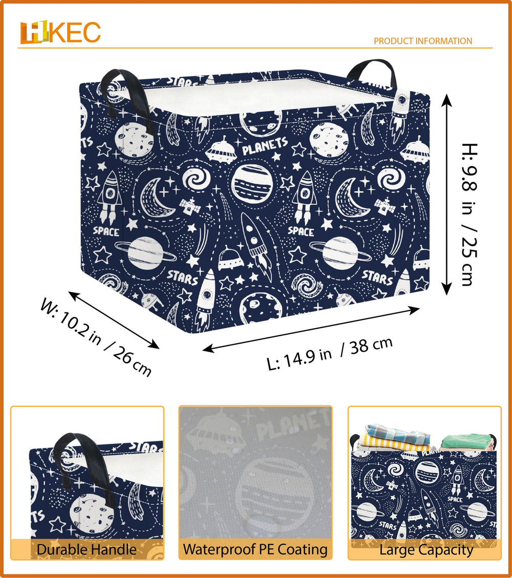 HKEC rectangle storage basket with cute space stars pattern close-up design