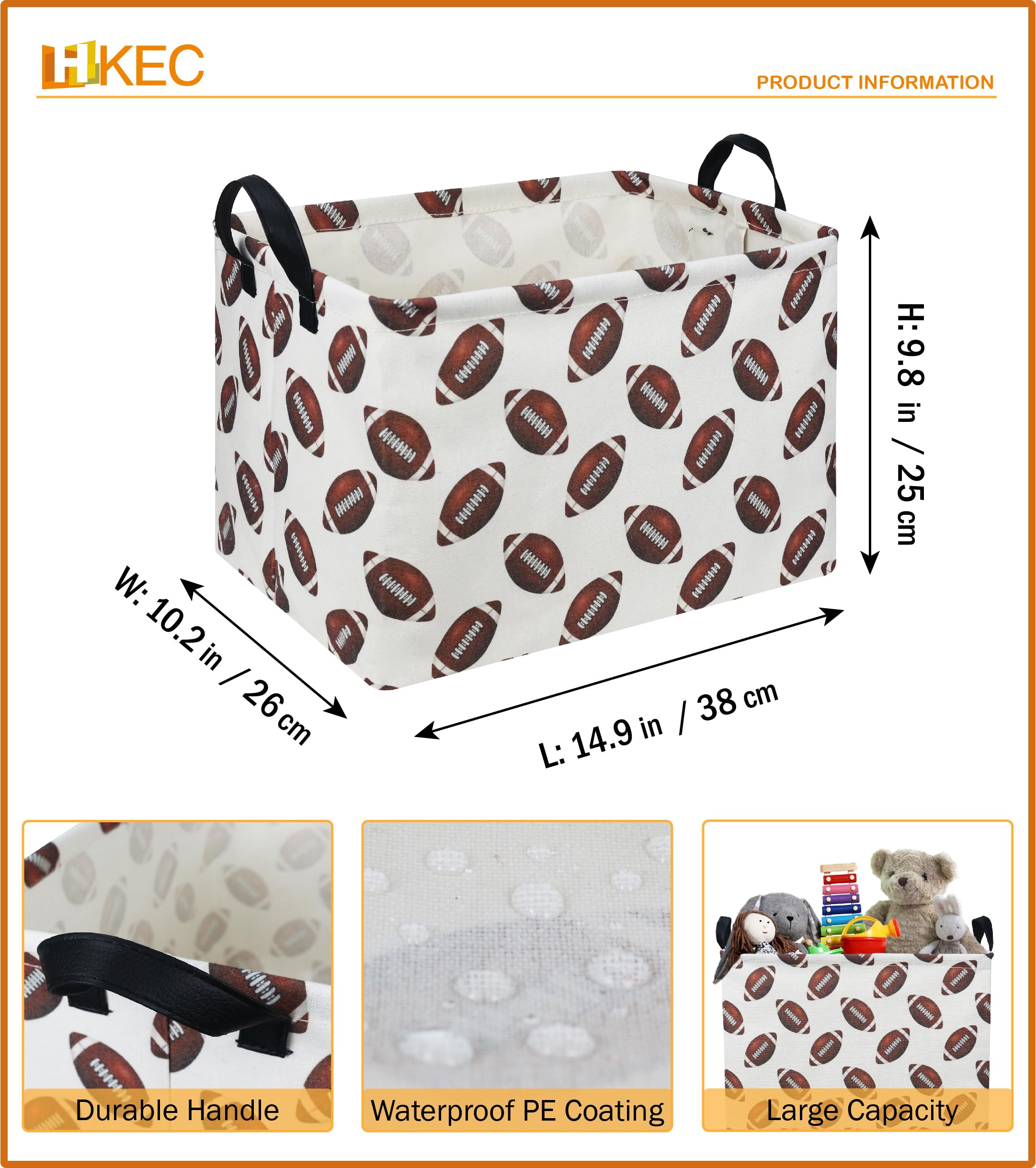 HKEC Rugby Storage Basket in living room adds cute decor and storage.