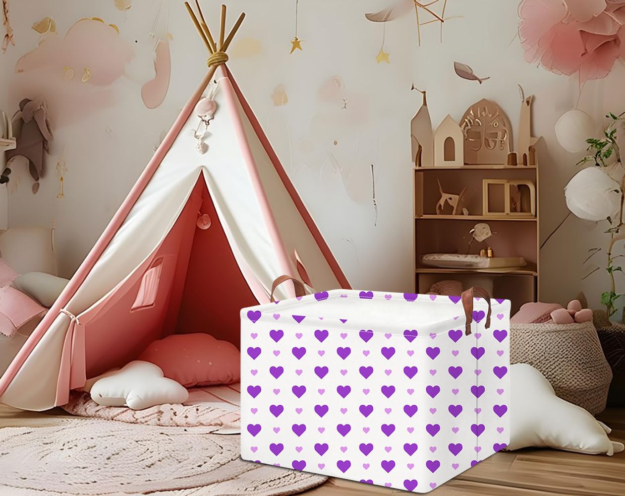 HKEC Rectangle Storage Basket Purple Love uses moisture-resistant lining for durable storage