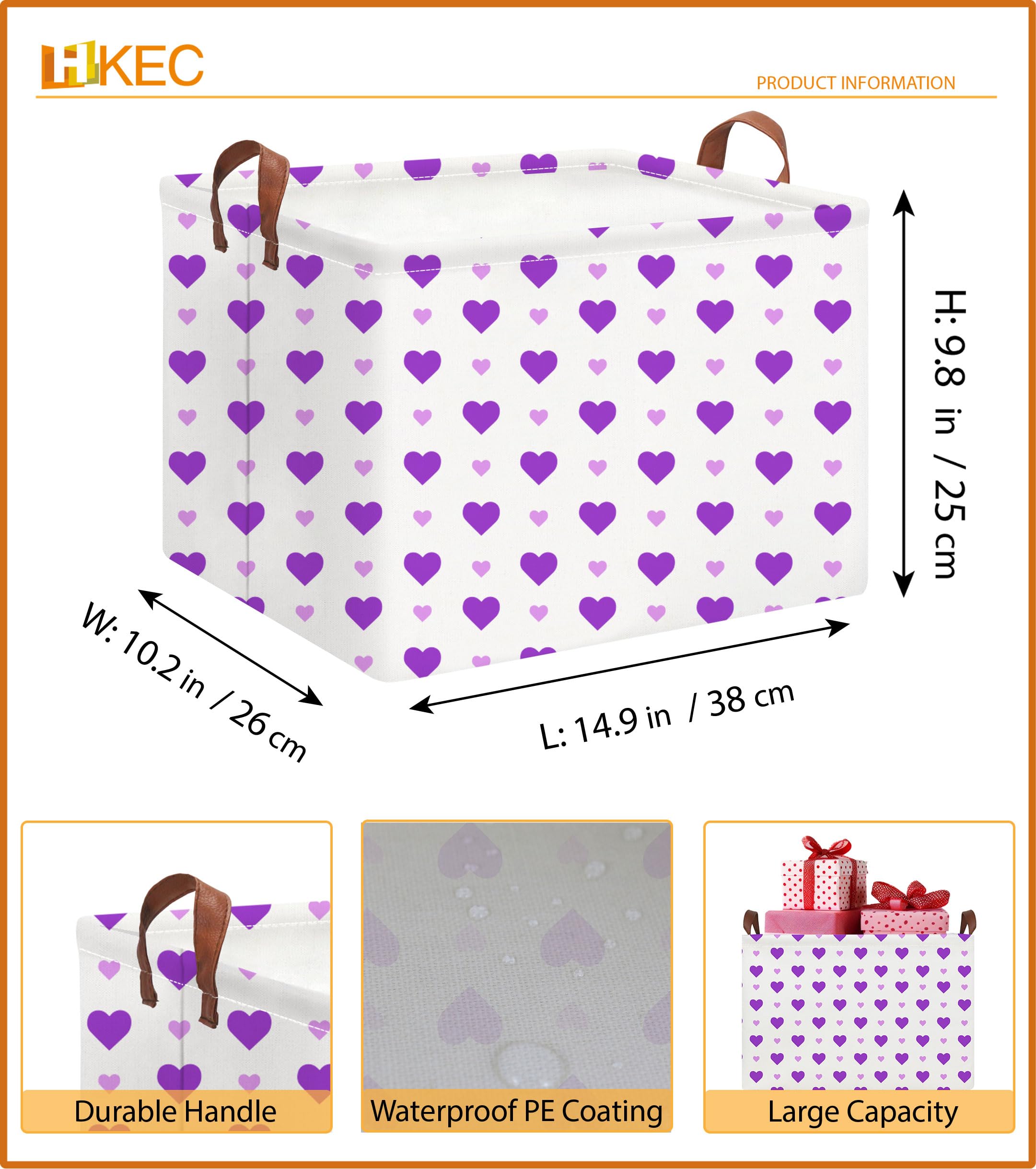 HKEC Rectangle Storage Basket Purple Love is a versatile bin for toys, books, and clothes