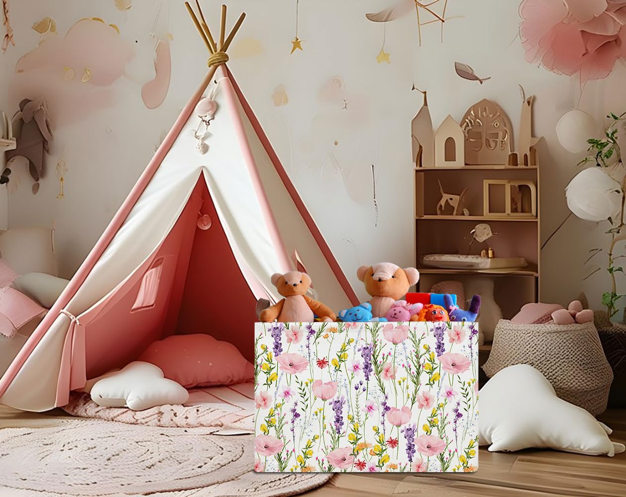 HKEC rectangle storage basket size showing spacious capacity for toys and books