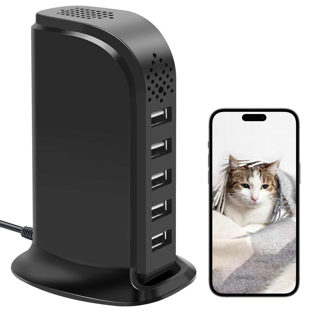 HKFUG WiFi USB Charger Camera front view, discreet home monitoring.