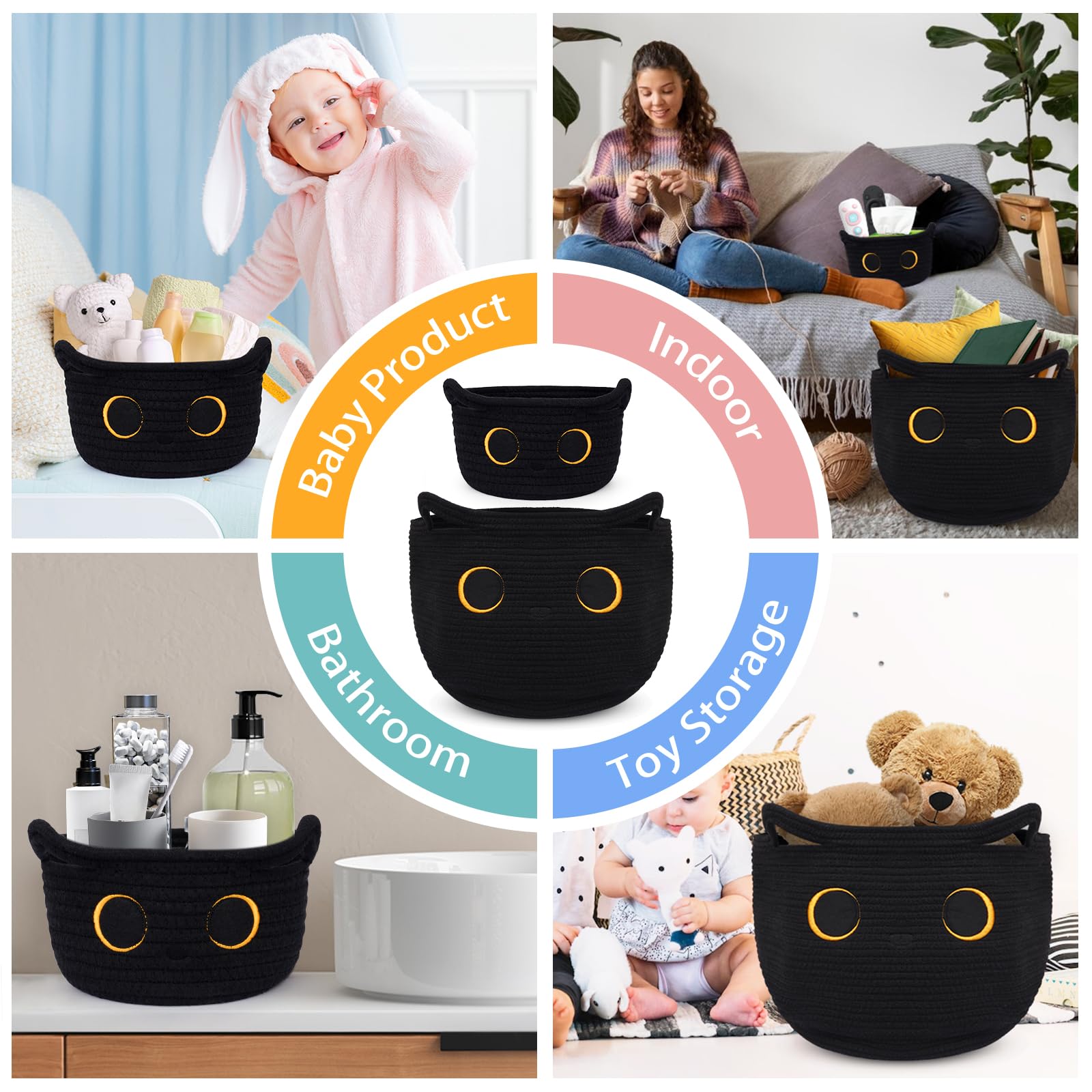Hkojewp cotton rope basket with handles for easy transport