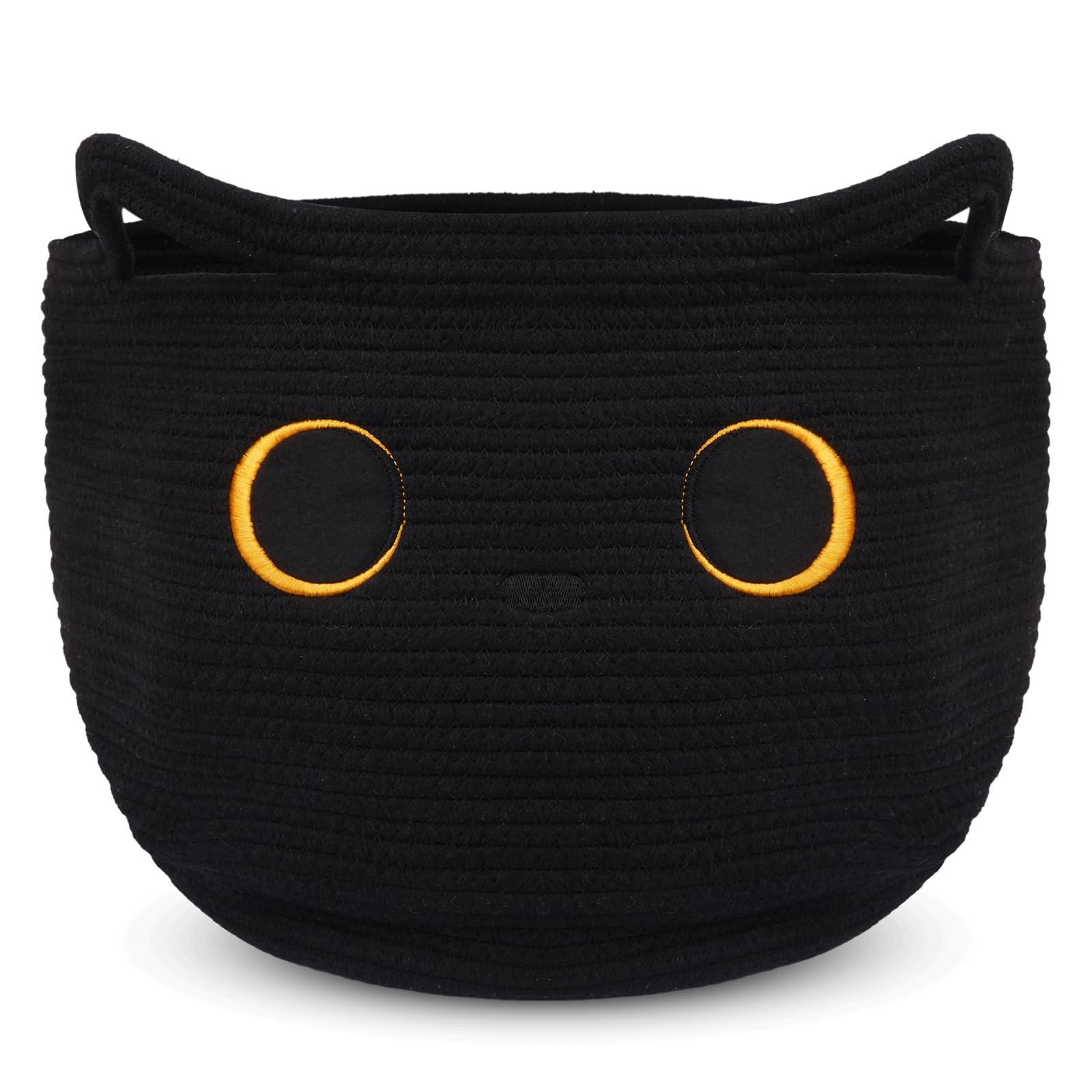 Hkojewp cute black cat round basket close-up of cotton rope weave for nursery storage.