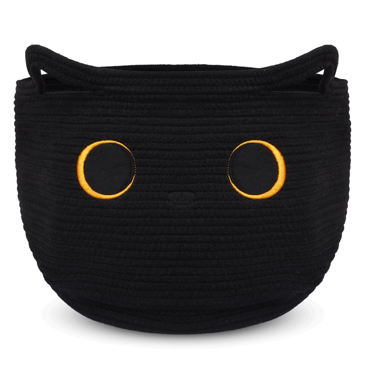 Hkojewp cute black cat round basket close-up of cotton rope weave for nursery storage.