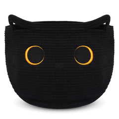Hkojewp cute black cat round basket close-up of cotton rope weave for nursery storage.