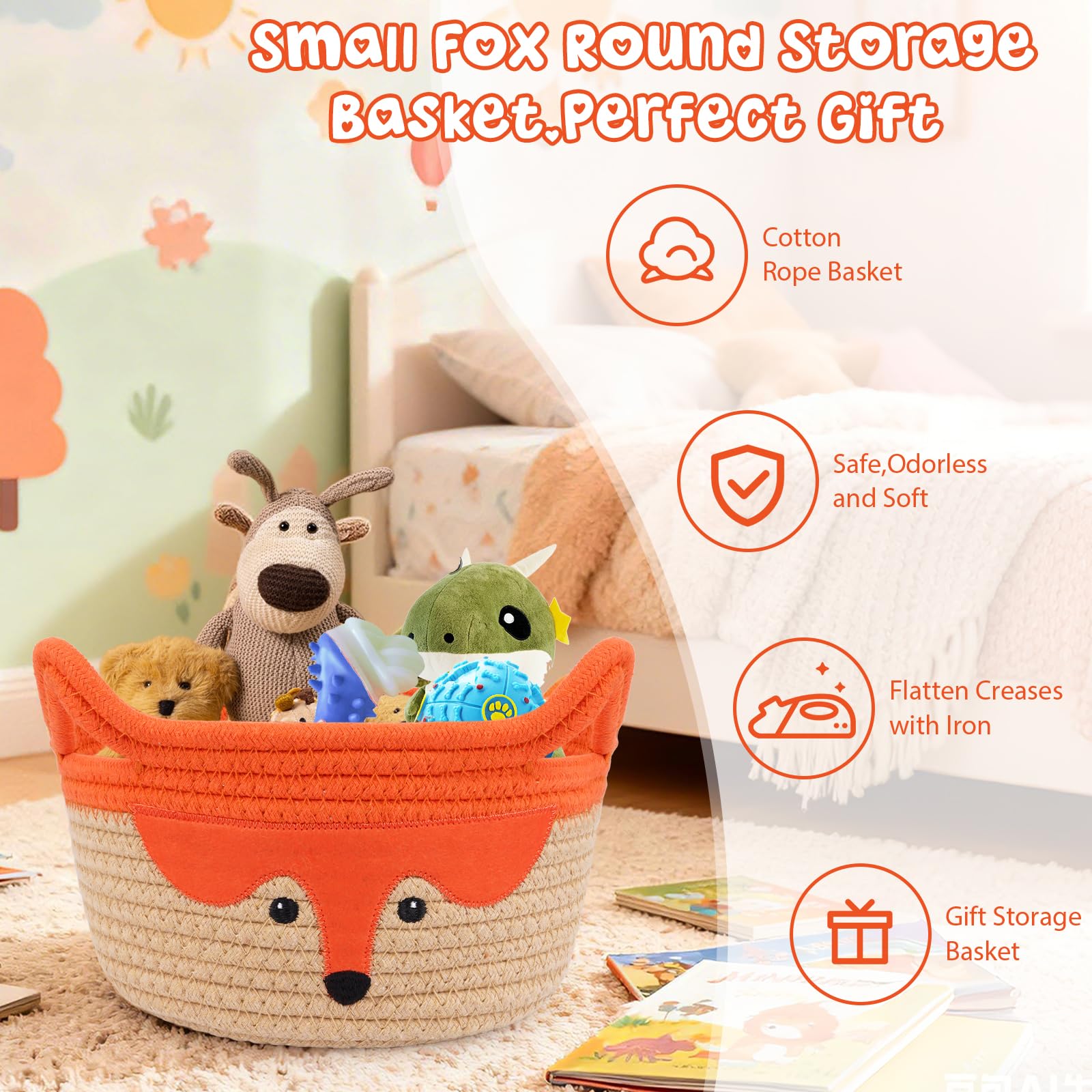 Hkojewp fox basket ear handles image shows portable storage for diapers and toys.