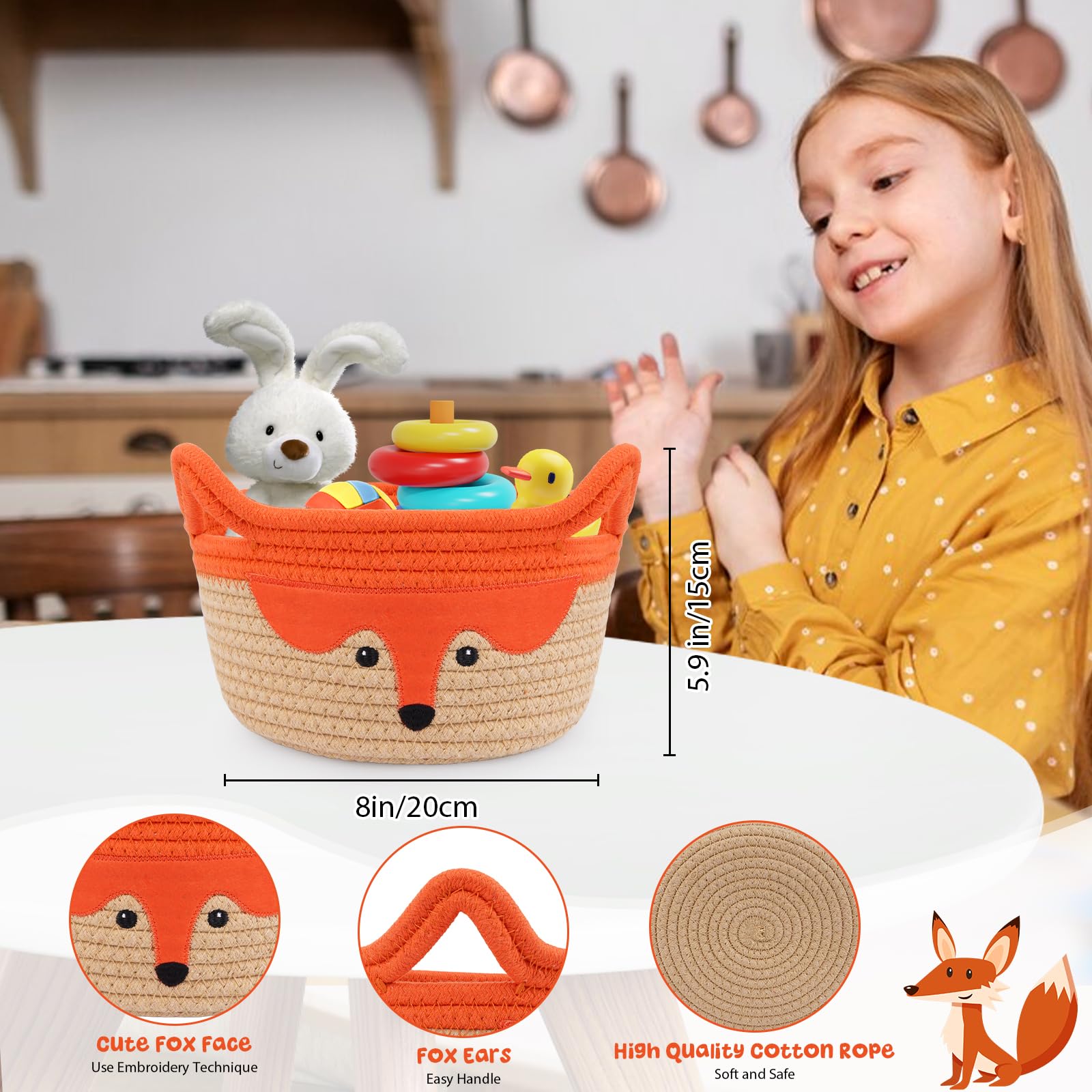 Hkojewp fox basket soft-texture photo emphasizes skin-friendly cotton rope ideal for babies.