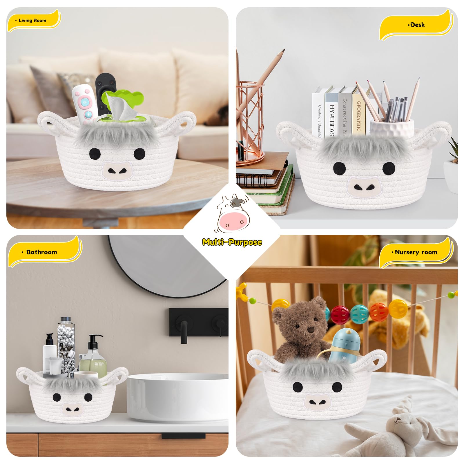 Hkojewp Highland Cow Basket ideal for baby blanket or towel storage.