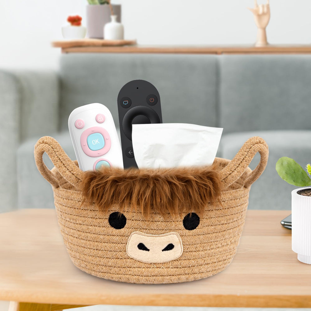 Hkojewp Highland Cow Basket decor storage—soft rope texture enhances nursery ambiance.