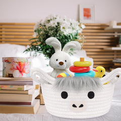 Hkojewp Highland Cow Basket close-up face embroidery highlights soft material.