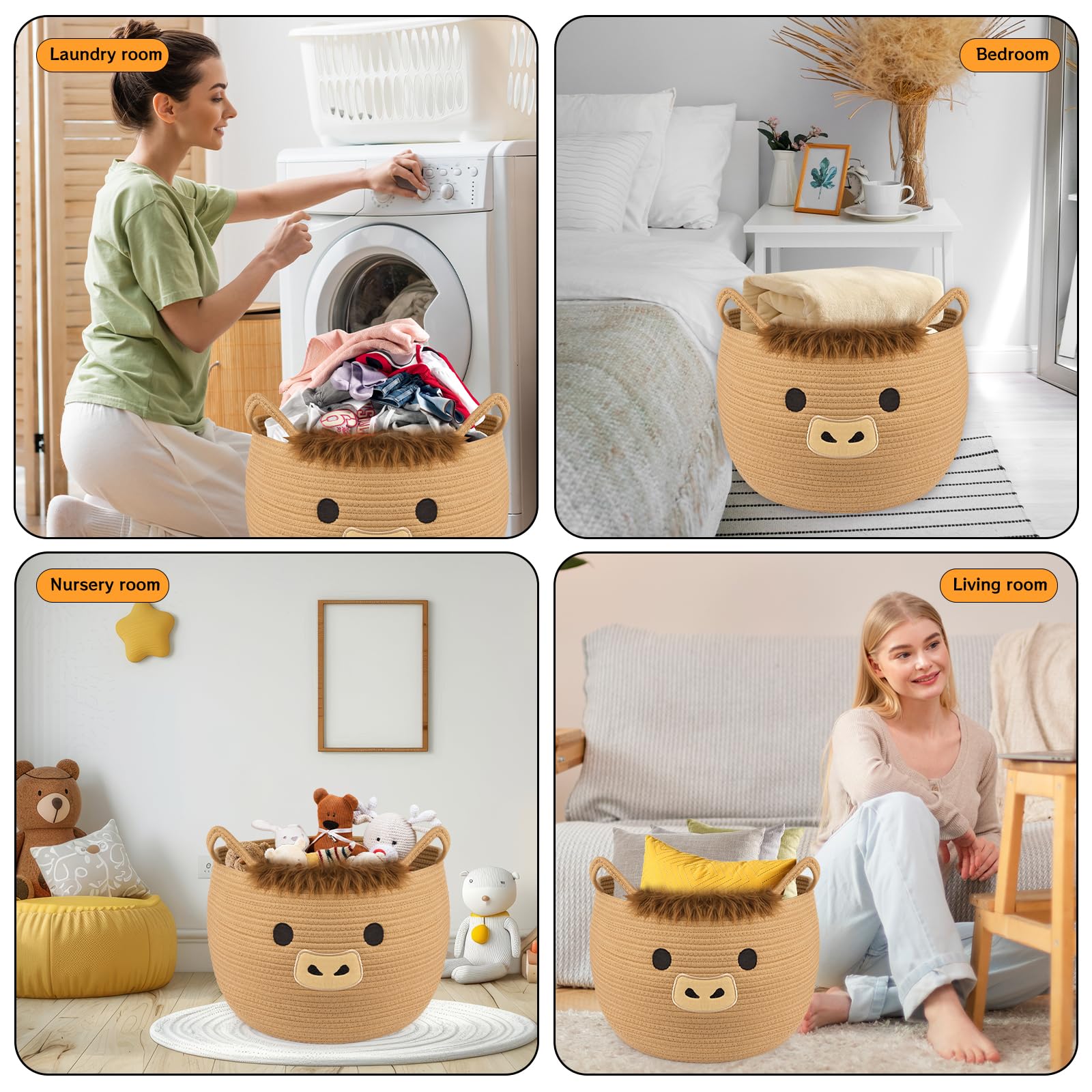 Hkojewp Highland Cow Basket folded storage option for compact spaces