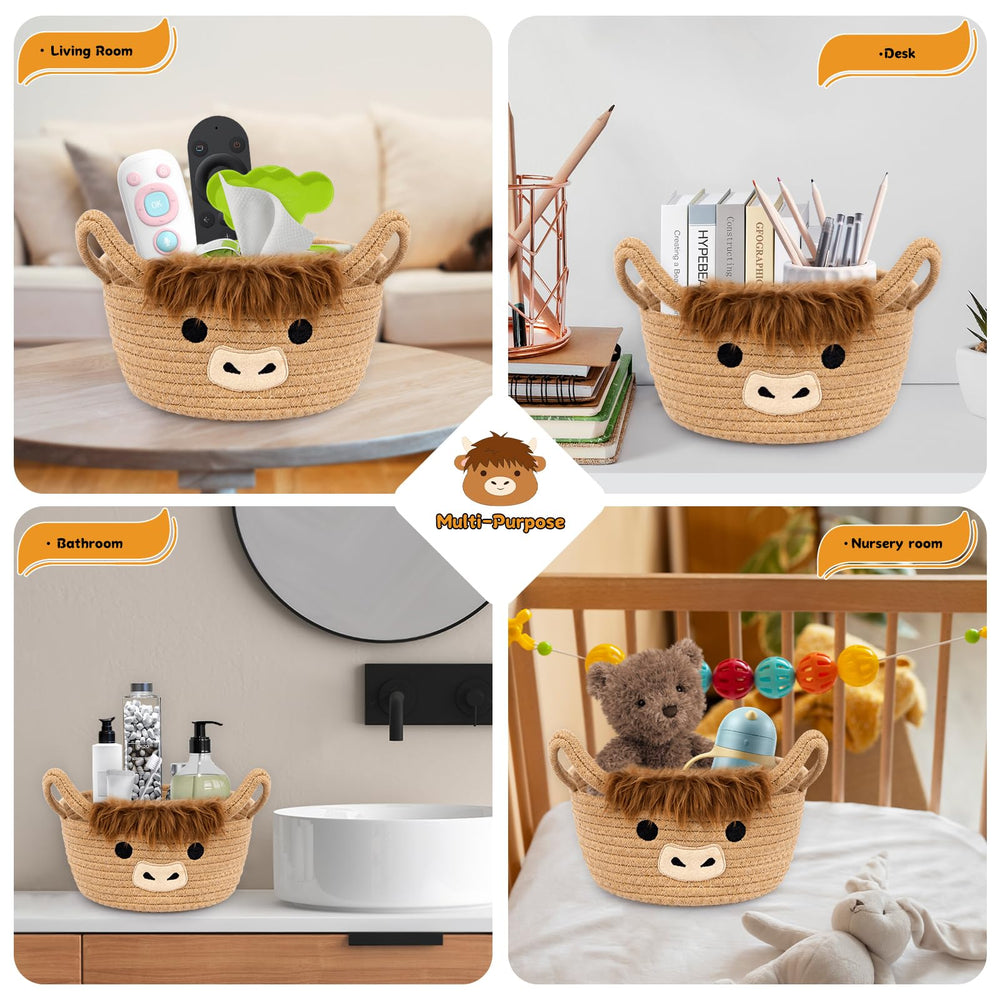 Hkojewp Highland Cow Basket interior storage—stores blankets and small items neatly.
