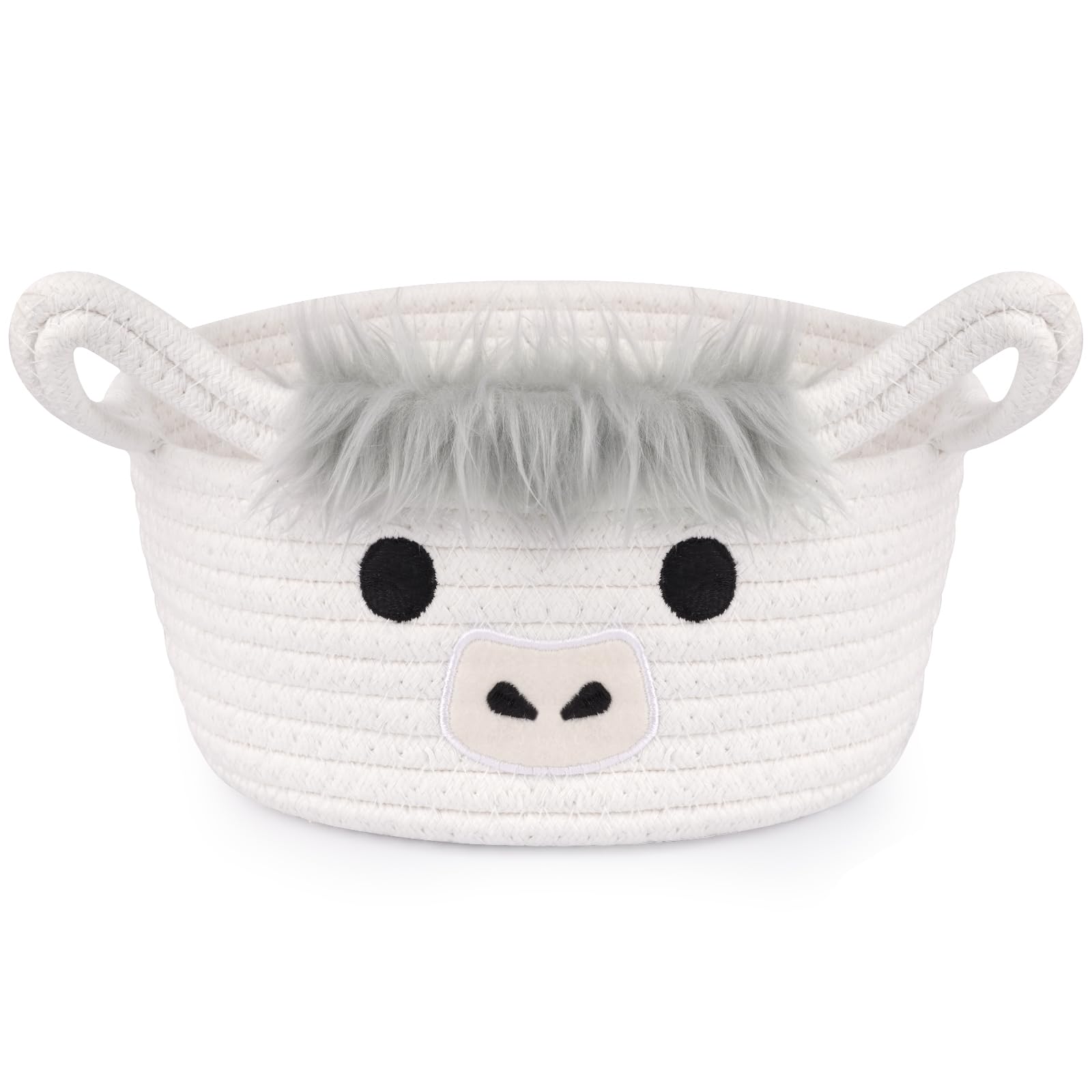 Hkojewp Highland Cow Basket on shelf for neat nursery organization.