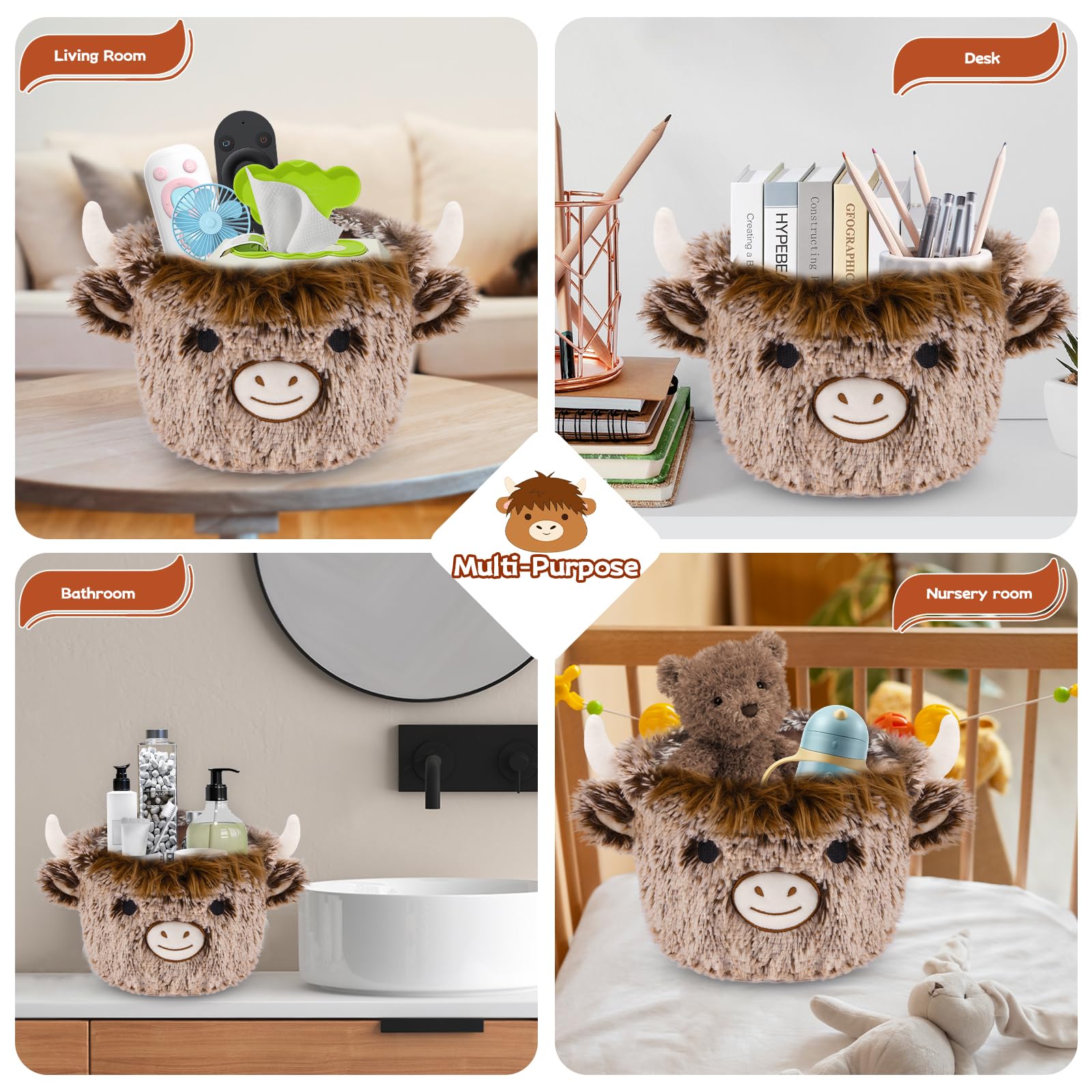 Hkojewp Highland Cow Plush Basket easily regains shape after being pressed.