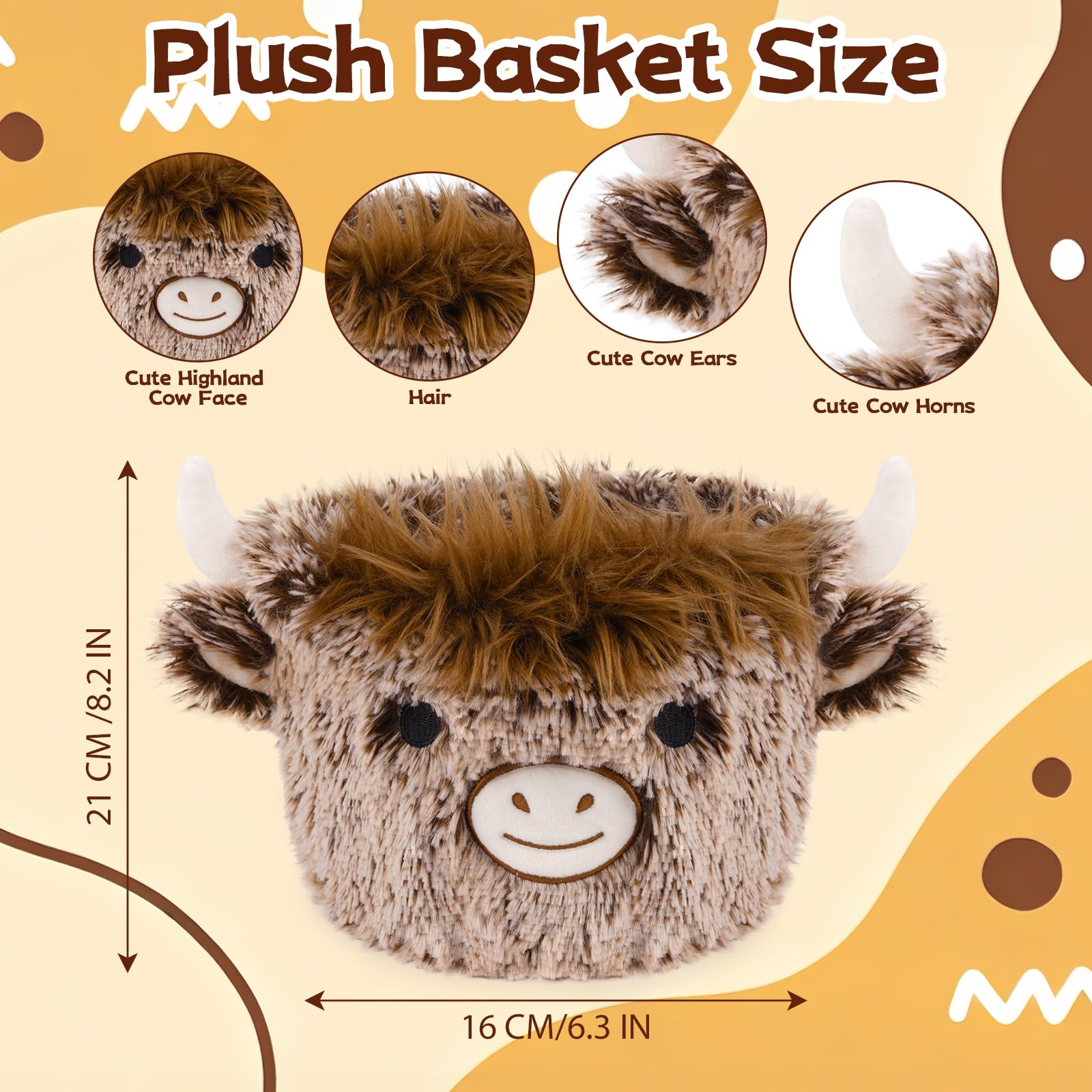 Hkojewp Highland Cow Plush Basket in nursery decor adds cozy storage.