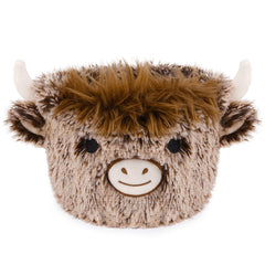 Hkojewp Highland Cow Plush Basket on a shelf keeps small items neatly organized.
