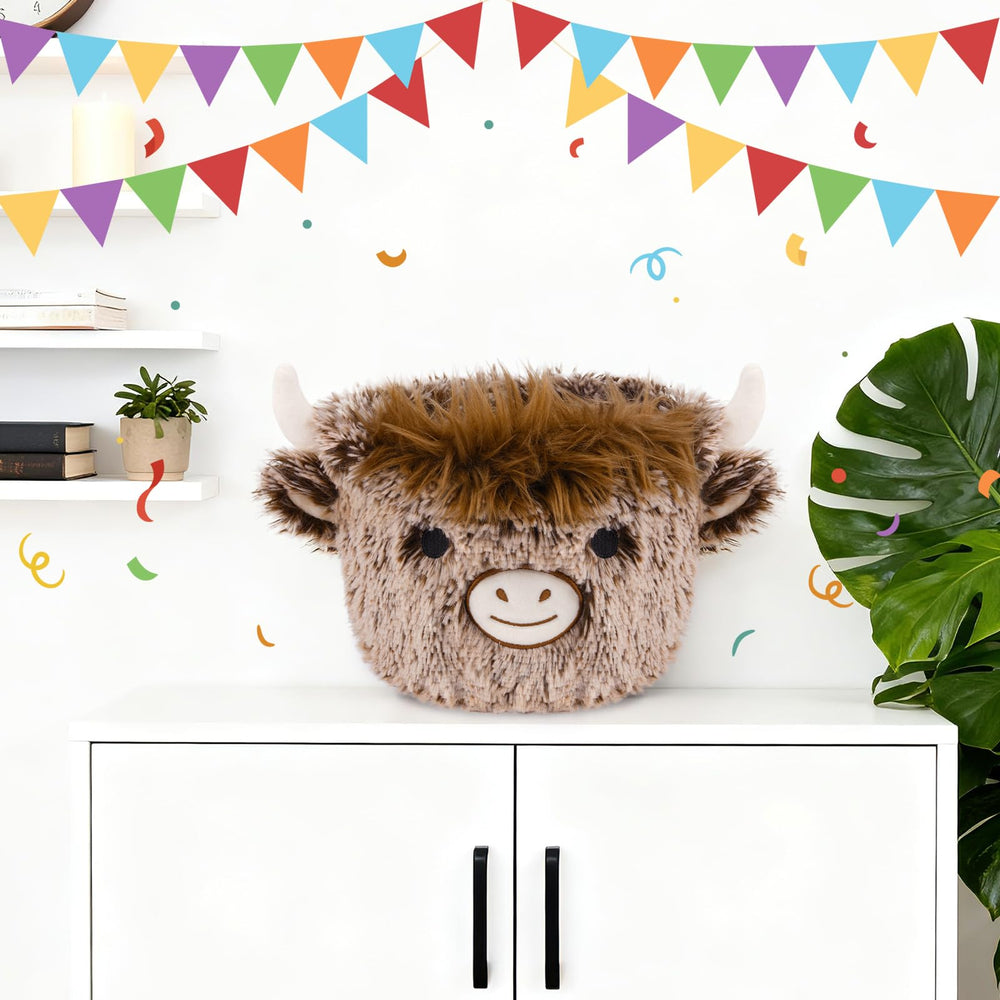 Hkojewp Highland Cow Plush Basket organizer holds small items for desks.